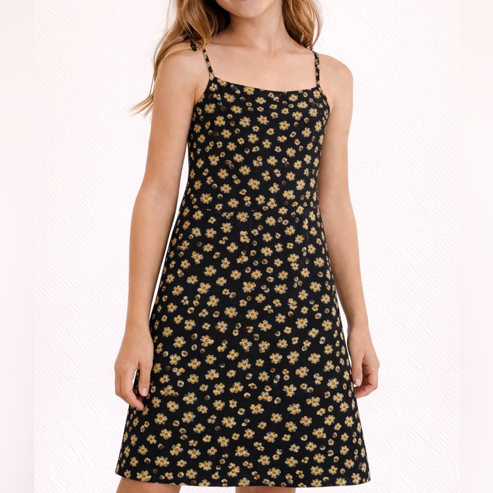 Art Class Girls Black Yellow Floral Sundress Size L 10/12